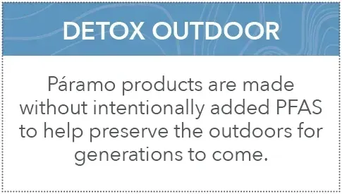 Detox Outdoor Tile: Páramo products are made without intentionally added PFAS to help preserve the outdoors for generations to come.