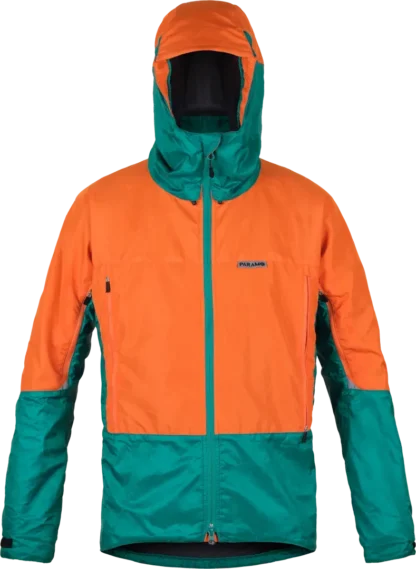 Mens Waterproof Climbing Jacket Paramo Velez In Orange And Cyan Front