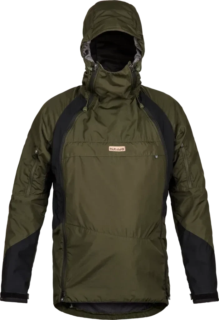 Mens Waterproof Hiking Smock Paramo Velez Evolution Hybrid In Moss And Black Front