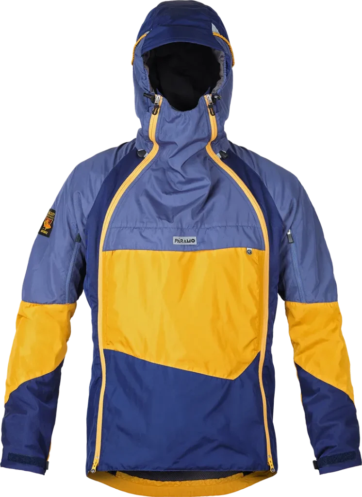 Mens Mountaineering Waterproof Smock Paramo Velez Evolution Midnight Gold Indigo Front 1080