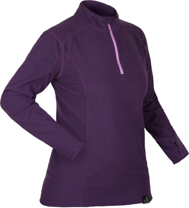 Womens Base Layer For Outdoor Activities Grid Technical Fleece Elderberry Angled