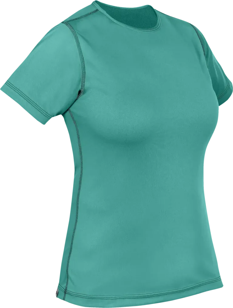 Womens Cambia Short Sleeve T Shirt Adriatic Womens Running Baselayer Angled