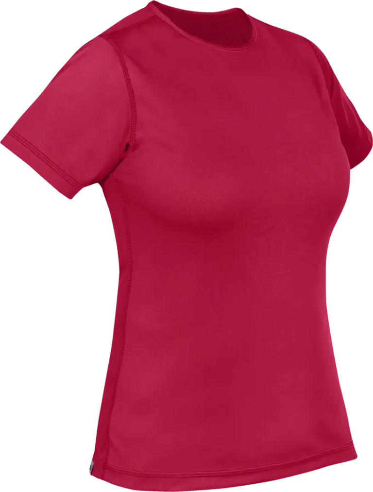 Womens Cambia Short Sleeve T Shirt Carmine Womens Running Baselayer Angled