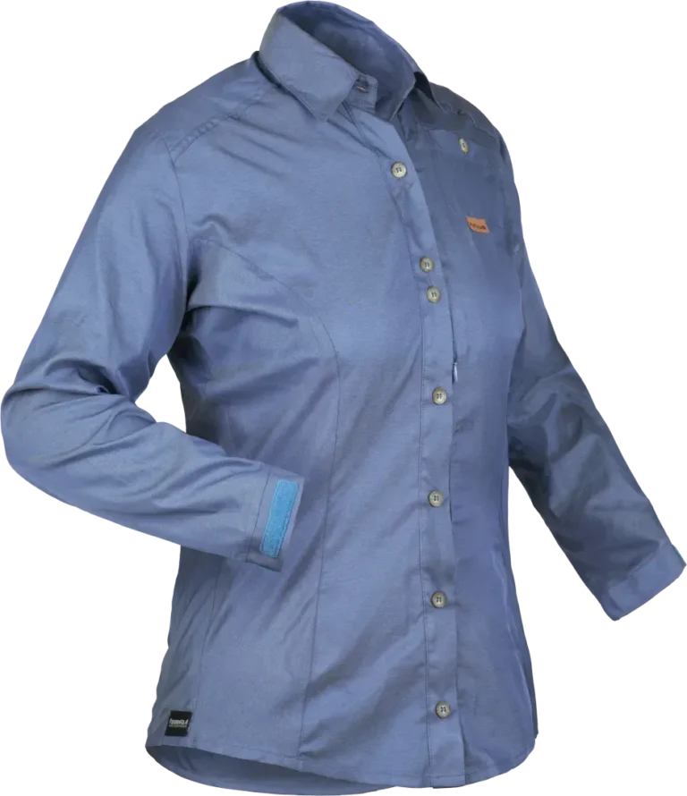 Womens Socorro Shirt Indigo Womens Walking Shirt Angled