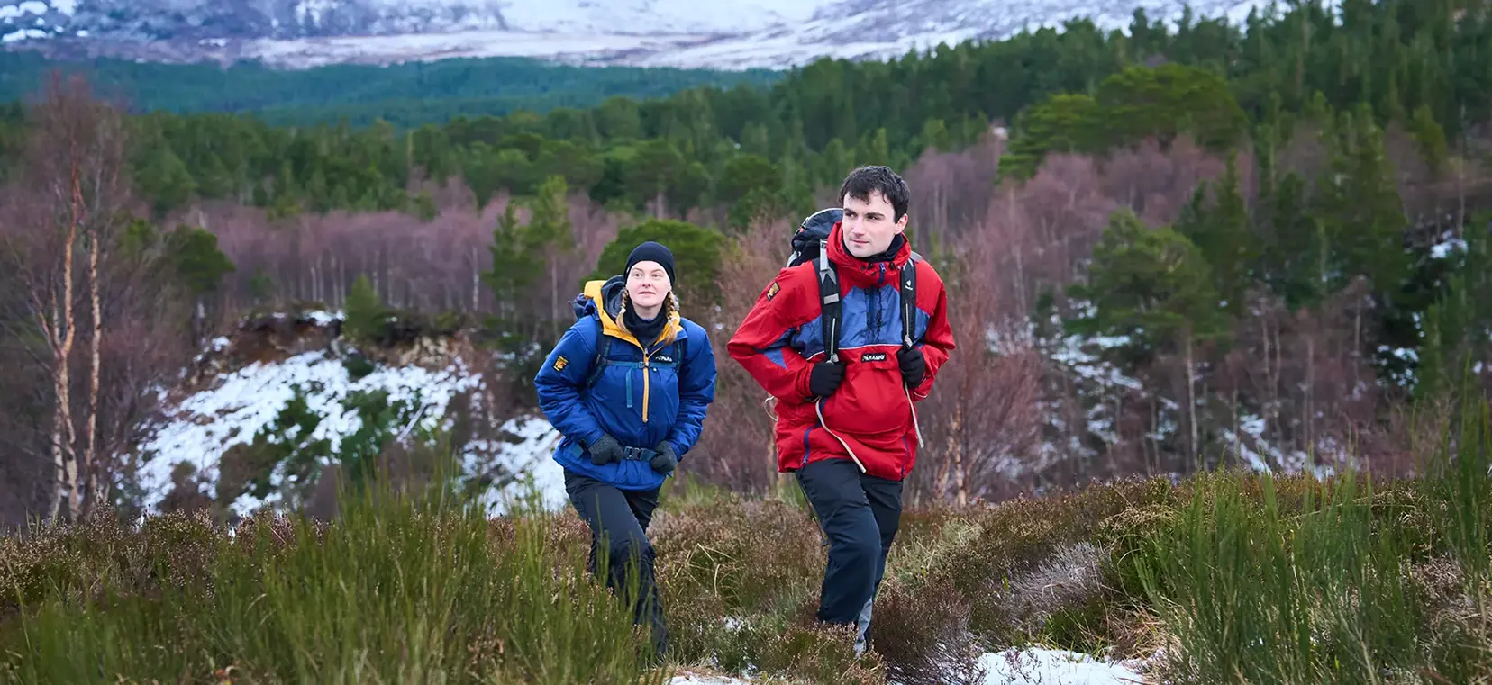 Hiking Couple in warm waterproof paramo Recycled Polyester Technical Outdoor Smock - Higher Resolution