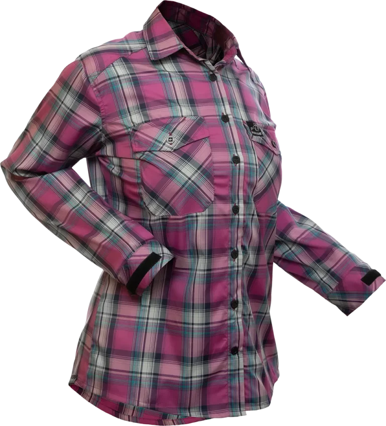 Womens Katmai Ls Shirt Foxglove Check Angled 1080px