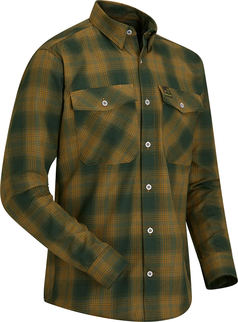 M Katla Shirt Green Moss Plaid Front Angled