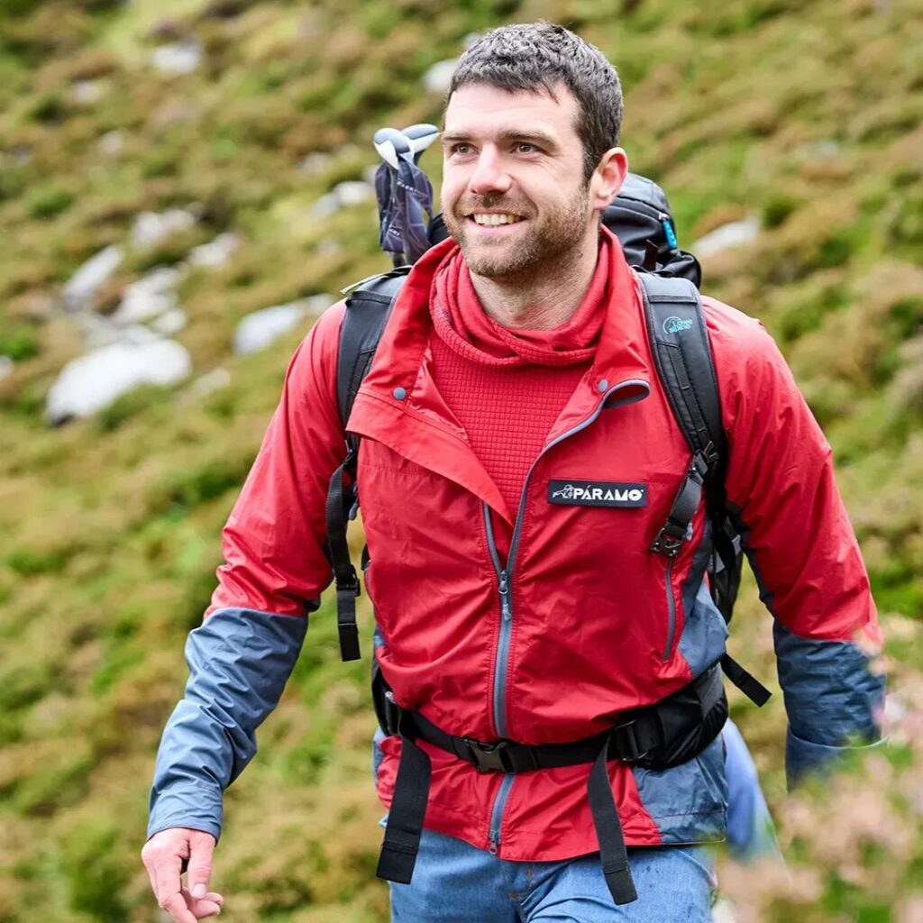 Man in red jacket