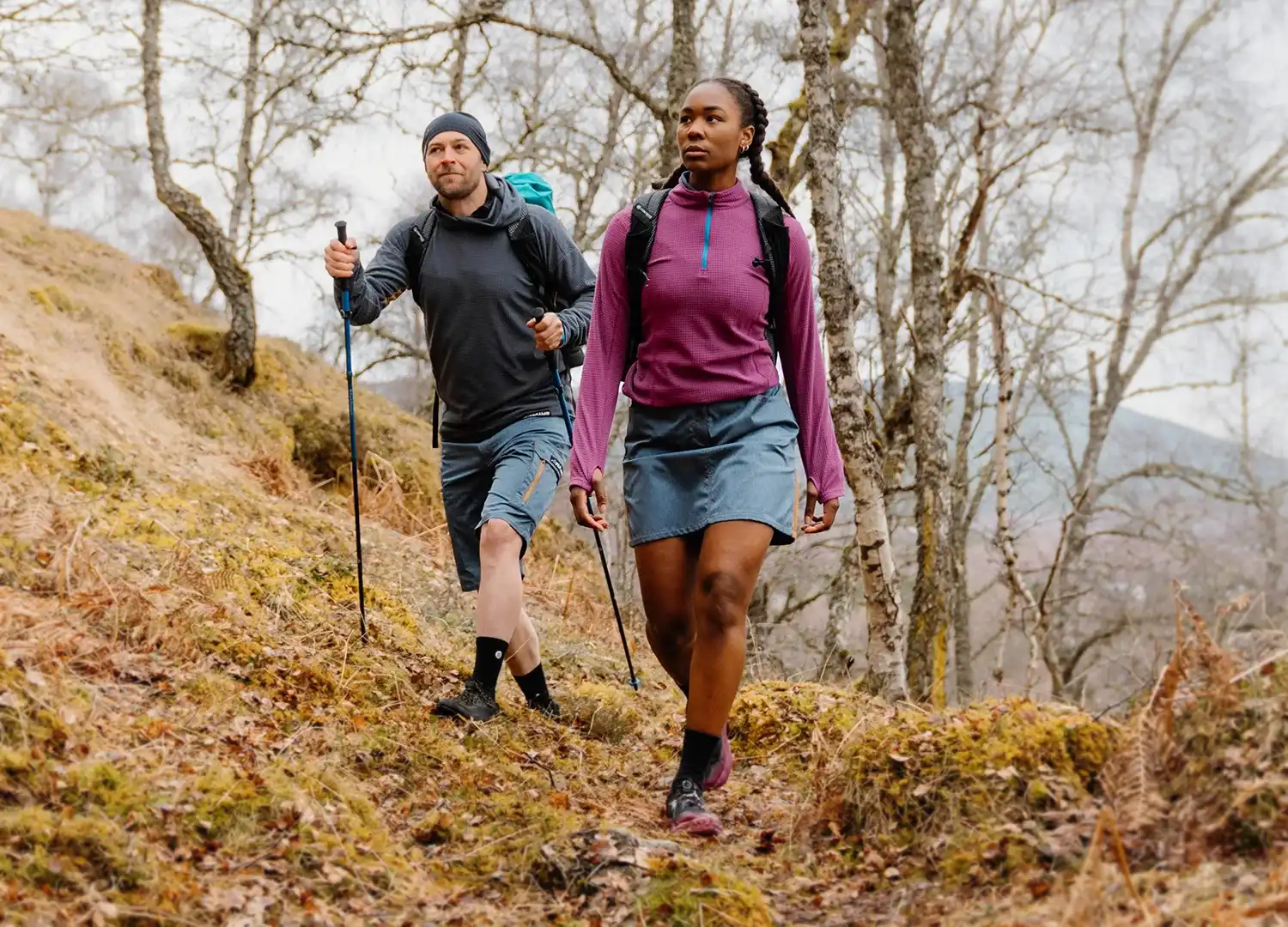 Women Hiking In The Woods Wearing Womens Velez Skort