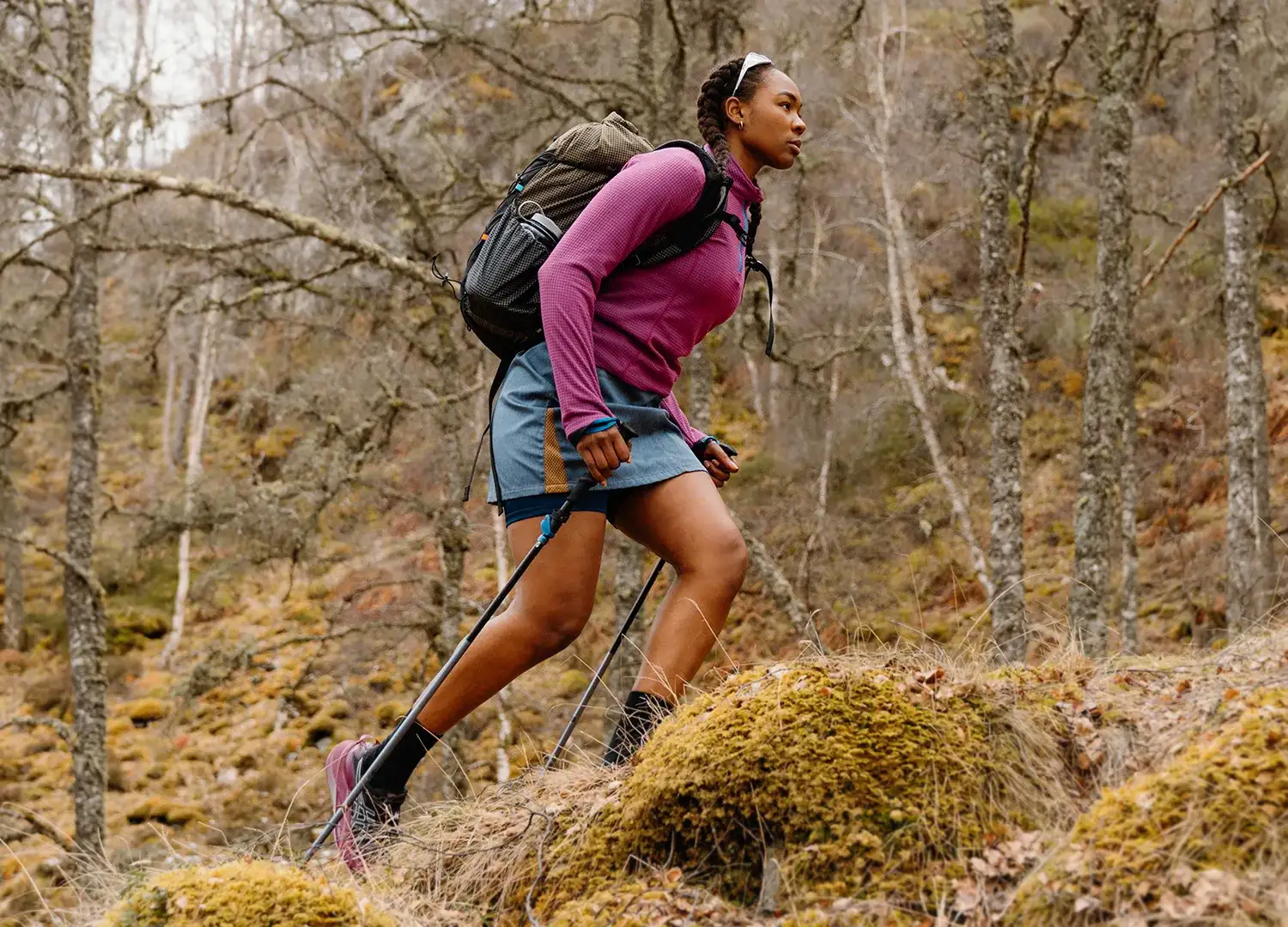Women With Backpack Hiking Wearing Womens Velez Skort